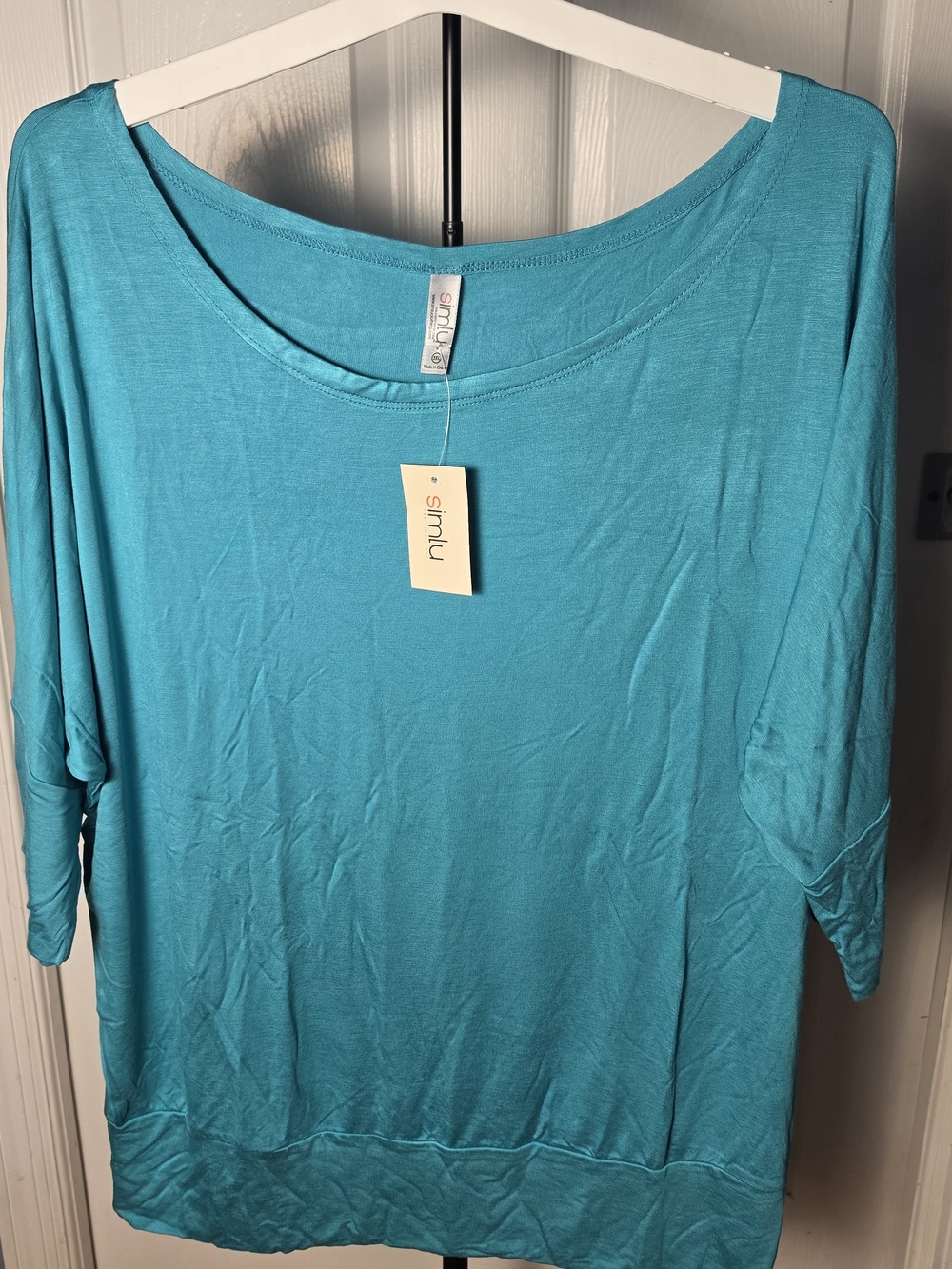 Simlu Women's Teal Scoop Neck Short Sleeve Tee